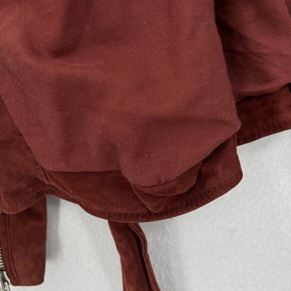 ALLSAINTS Plait Balfern Suede Biker Jacket Womens 6 Burgundy Maroon Moto Zip - Picture 16 of 16